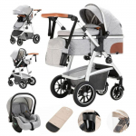 BAZARLAND30.Poussette Luxueuse 3 en 1 pour B&eacute;b&eacute;, Portable, Voyage, Pliable, Haut Paysage, Cadre Aluminium,pour Nouveau-N&eacute;.Light grey hall
