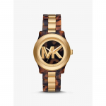 Michael Kors Runway kuldse tooni ja kilpkonnamustrilise atsetaadist k&auml;ekell MK7354 pruun