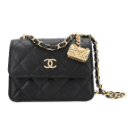 Chanel Woc 23s Mini Akordion Ripats Teemantmustriga Nahast Kett Teraline Veisenaha Materjal Kuldne Riistvara Crossbody Kott V&auml;ike Suurus Naiste Stiil Must Gift Set(Basic Set+Box+Shopping Bag) must