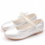 Kevadine Uus T&uuml;drukute Nahast Kingad Laste Lamedad Valged Kingad T&uuml;drukute Lillede P&auml;rlitega T&uuml;drukute Koolipeo Kleit Kingad Paadikingad 26(insole 16.1cm) h&otilde;be