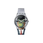 Swatch Kvartsliigutus Ren&eacute; Magritte'i teemaline kell Inimese Poeg 41mm Lilleline sihver Plastikust korpus Silikoonrihm Unisex-kellad SUOZ350 Multicolor