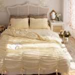 Ins-stiilis Korea Ruffle printsessi puhtvalge puuvillane voodipesukomplekt - &Uuml;he-/kahekohaline 1.5m Fitted Sheet