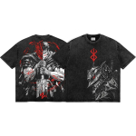 Manga Berserk Guts Tr&uuml;kitud T-s&auml;rk Meeste R&otilde;ivad Trendikas Pesitud &Uuml;le suurusega T-s&auml;rk Suvine L&uuml;hikeste Varrukatega Puuvillane Pehme T-s&auml;rk Topid S