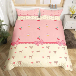 Paelaga t&uuml;drukulik tekikott Kirsikoogi multikas Voodipesukomplekt Armsad t&auml;pid Armastuse s&uuml;da Paelaga tekikate, Roosa Kawaii voodikate 135x200cm