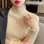 Naiste kaelusega pikkade varrukatega kootud kampsun Harajuku pullover Lihtsad kampsunid elastsed korea moe džemprid 29289 One Size valge