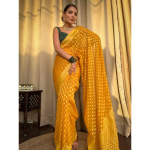 Kuninglik Banarasi pehme siidist saree &ndash; Ajatu Zari ja žakaariga elegants kollane