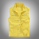 Moodne Meeste Korea Stiilis Kitsa L&otilde;ikega Valge Denim Mootorratturi Vest - Kevad/Suvi Kollektsioon, Saadaval Suurtes M&otilde;&otilde;tudes. 6XL kollane