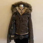 Talvine Ameerika Vintage Mood Harajuku Kapuutsiga Jakk Naistele Kitsas Pruun Karusnahkse Kraega L&uuml;hike Mantel Vabaaja T&auml;navamood &Scaron;ikk &Uuml;ler&otilde;ivas S pruun