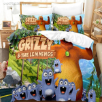 3D-prinditud Grizzy N Lemmings Voodipesu komplekt 3D-prinditud Sobib magamistuppa Tekikottide komplekt padjap&uuml;&uuml;ridega Laste kodutekstiil 140*200cm/55x79in Single/Twin 3pcs