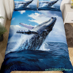 Sinine merivaala tekikott King T&auml;ismultika Ookeaniloomade Laste voodipesukomplekt Coastal Beach Toodikate Ocean Waves tekikate EU Single 135*200cm/53x79in 3pcs blue
