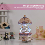 LED 3-hobuse p&ouml;&ouml;rlev karussell Merry-go-ring Windup Music Box kingitus lilla