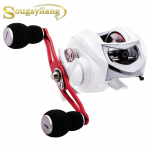 Baitcast Reel 6.3:1 Madala profiiliga s&uuml;sinikkiust t&otilde;mberull 18+1 laagriga kahe magnetpiduriga p&uuml;&uuml;girull Left Hand valge