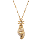 Les Tr&eacute;sors De Lily [Q8608] - Collier cr&eacute;ateur acier 'Boho' beige dor&eacute; (coquillage) - 25x10 mm beež