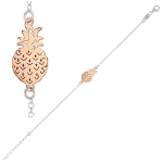 Les Tr&eacute;sors De Lily [Q9373] - K&auml;sit&ouml;&ouml;na valmistatud h&otilde;bedast k&auml;ev&otilde;ru 'Ananass' roosa h&otilde;bedane (roodiumiga kaetud) - 17x10 mm Heleroosa