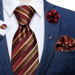 Meeste triibuline lips &auml;rile m&otilde;eldud punane lips Boutonniere ametliku lipsuga Hanky ​​mansetin&ouml;&ouml;pide komplekt peoaksessuaaridele Dibangu N-7395
