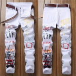 Mood Meeste Teksad &Ouml;&ouml;klubi Must Valge V&auml;rv Isiklik Disainer Prindiga Teksad Meestele Punk P&uuml;ksid Skinny Hip Hop Teksad 38 valge