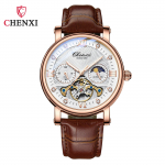 Uus TOP-i luksuslik meeste k&auml;ekell kastiga automaatse Sun Moon Star hoorattaga veekindel meeste k&auml;ekell meeste mehaanilised k&auml;ekellad pruun