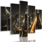 Feeby Five-osa pildil&otilde;uendiprint, Dubai siluett &ouml;&ouml;sel 100x70 oranž