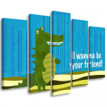 Viieosalise pildiga l&otilde;uenditr&uuml;kk Alligaator Animals Cartoon 100x70 roheline