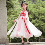 T&uuml;druk Hanfu iidne kost&uuml;&uuml;m lapsed Hiina stiilis v&auml;ikese t&uuml;druku kleit Tang kleit printsessi seelik rahvariided lapsed S