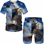Eagle 3D prinditud T-s&auml;rgid Meeste Spordidress Meeste Suur r&otilde;ivakomplekt Lahe topp ja l&uuml;hikesed p&uuml;ksid &Uuml;likond T&auml;navar&otilde;ivad Meeste T-s&auml;rkide komplekt Suvine S