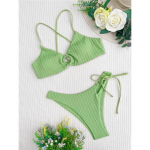 Kortsus risti selja keskosa bikiinid naiste ujumistrikoo Naiste ujumisriided Kaheosaline bikiinikomplekt supluskost&uuml;&uuml;m Ujumine Daam S roheline