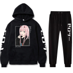 Uus moekomplekt Kawaii Anime Darling In The Franxx Mehed Naiste Unisex Pusad Pusad Zero Two Hoodie P&uuml;ksid Harajuku Jooksu&uuml;likonnad XL must