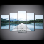 HD-prinditud 5-osaline l&otilde;uend Art Lake Bridge maalimine Metsa maastik l&otilde;uenditr&uuml;kid Dekoratsioonipilt 20x35cm*2 20x45cm*2 20x55cm*1