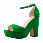 Suvised pahkluu rihmaga sandaalid 12 cm naiste pumbad Seksikad Peep Toe Square k&otilde;rged kontsad Naiste kingad Flock Platform Pulmakingad 38 roheline
