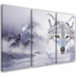 Kolmeosalise pildiga l&otilde;uenditr&uuml;kk Wolf Forest Fog Nature Grey 60x40 hall v&auml;rv
