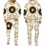 Luksuslik kuldse lilleprintiga meeste 2-osaline riietus, retrobarokkmustriga kapuuts/p&uuml;ksid/komplekt Hip Hop t&auml;navar&otilde;ivad meeste/naiste s&ouml;rkimis&uuml;likond 5XL