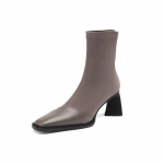 Krazing Pot Flock Lehma nahk Talvine kandiline varvas Paksud k&otilde;rged kontsad T&otilde;mblukuga Stretch Saapad Stovepipe Naiste &uuml;hev&auml;rvilised poolsaapad 34 must