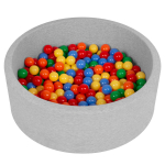 Selonise pehme pallibassein 90x30cm/200 palli &uuml;mmargune v&auml;ikelapse vaht, helehall:kollane/roheline/sinine/punane/oranž 90x30cm/200 balls