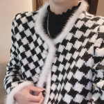 S&uuml;gis- ja talvine naiste jope Elegantne pehme kampsun malelaua disainiga avara temperamendiga kootud kardigan One Size must