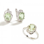Kerge luksuslik moedisain Naturaalne roheline amet&uuml;st S&otilde;rmus K&otilde;rvar&otilde;ngad Naiste aastap&auml;eva musta reede kinkekomplekt 925 h&otilde;be US RING SIZE 7# h&otilde;be