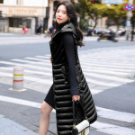 &Otilde;huke puuvillane naiste vest, pikk p&otilde;lvedeni kapuutsiga polsterdatud vest s&uuml;gisel ja talvel vesti kandmiseks L must