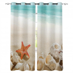 Multikas valmis Beach Starfish Coconut Tree Valge &otilde;hukese akna rulookardinad elutoa jaoks magamistoa k&ouml;&ouml;giukse kodukaunistus W50 X H130(CM)X2&Hook