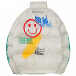 Hip Hop jope Parka Happy Graffiti Print Meeste Tuulejope T&auml;navar&otilde;ivad Harajuku Talve polsterdatud jope jakk soe &uuml;ler&otilde;ivas paks M valge