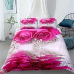 3D romantiline roosiga voodipesukomplekt naiste suletekk ja padjap&uuml;&uuml;r 2/3 tk t&uuml;drukute teismeliste tekikate DE135 * 200 t&auml;issuuruses lillemustriga kate DE 155x200cm