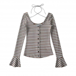 Vintage triibulised puuvillased T-s&auml;rgid Naiste Jaapani stiilis Y2k Bandage Crop Tops Trendikas 2000. aastate vabaaja pikkade varrukatega s&auml;rgid, naiste uus S