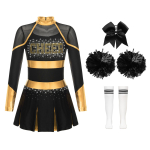 Lastet&uuml;drukute cheerleading tantsukost&uuml;&uuml;m, pikkade varrukatega plisseeritud kleit kikipeakattega, lillede ja sokkide komplektid 15-16 Years black