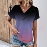 Naiste suvised topid Lillemustriga naistele V-kaelusega l&uuml;hikeste varrukatega mugavad naiste topid Suured T-s&auml;rgid L sinine