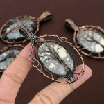 Natural Malinga Jasper Gemstone Handmade Copper Wire Wrap Pendant 3.55 i2u37