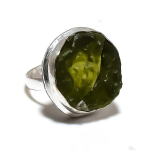 Natural Moldavite Quartz Gemstone 925 Sterling Silver Ring Size 8.5 y9v88