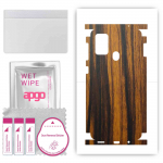 apgo Protective Skin Sticker for the back+sides compatible with Samsung Galaxy M31 Prime, Full Wrap Film, Foil, Vinyl - Pattern Tigerwood