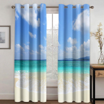 Mere&auml;&auml;rne rand, sinine ookean, maastik, varjukardin Deluxe elutuba, magamistuba, kodukaunistusega kardin, 2 paneeli, tasuta kohaletoimetamine 100W130H(CM)40x51in&Hook