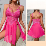 Ladies Summer Sexy Mesh See-through Lace Embroidered Sling Pajamas L