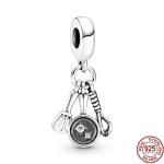 Hot Sale S925 Sterling Silver Distressed kohvikann ja spaatliga, praadimispann Dangle Charm ehted helmestega, originaal k&auml;ev&otilde;ru