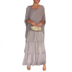 Naiste moekas &scaron;ifoonist v&otilde;rkvarrukatega &uuml;mara kaelusega pikk kleit XXXXL hall v&auml;rv