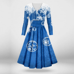 Naiste vabaaja ja moodne j&otilde;ulutr&uuml;kiga pikkade varrukatega V-kaelusega seksikas kleit L sinine